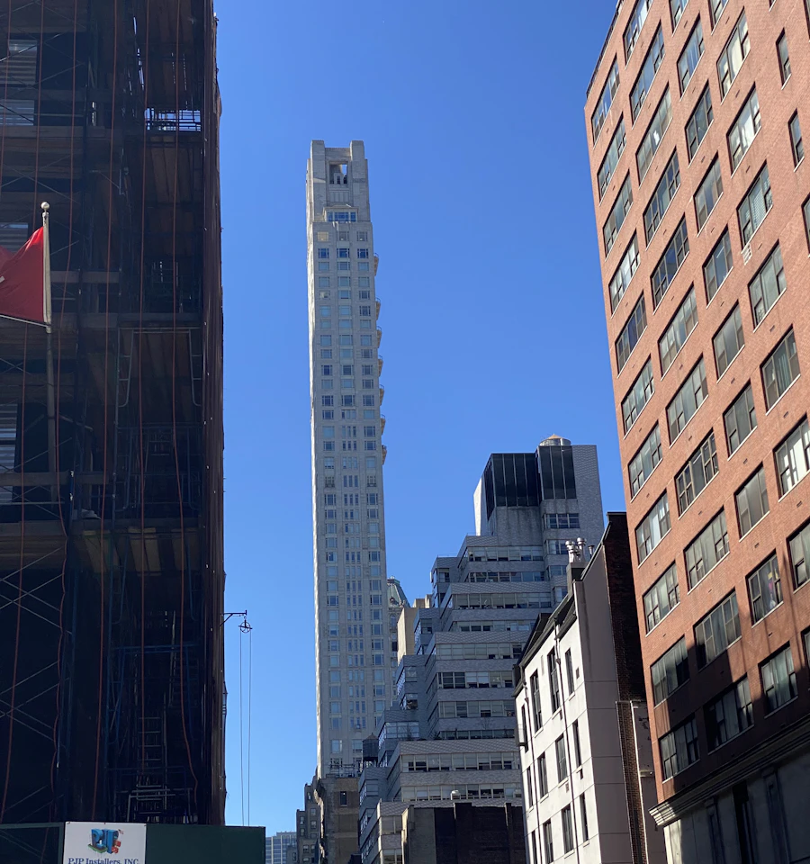 Tall building with scaffolding along its side