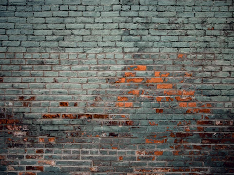 Weathered brick wall with a pale, peeling surface where moisture has been moving through the masonry