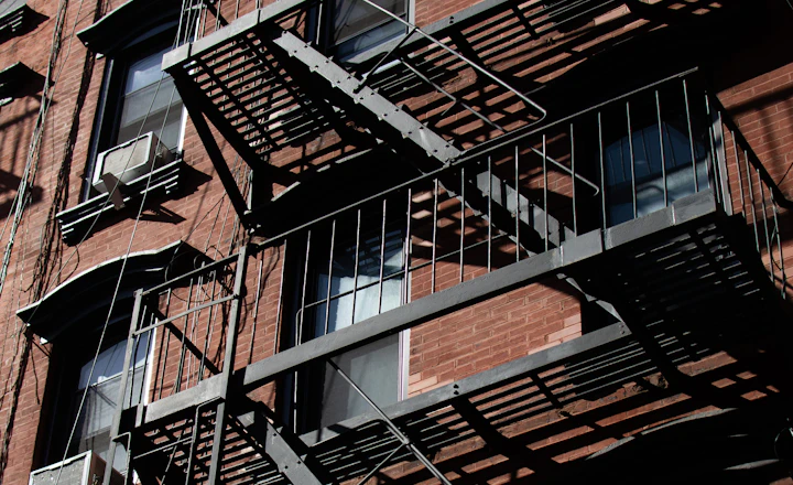 Fire escape on the side of a brick building